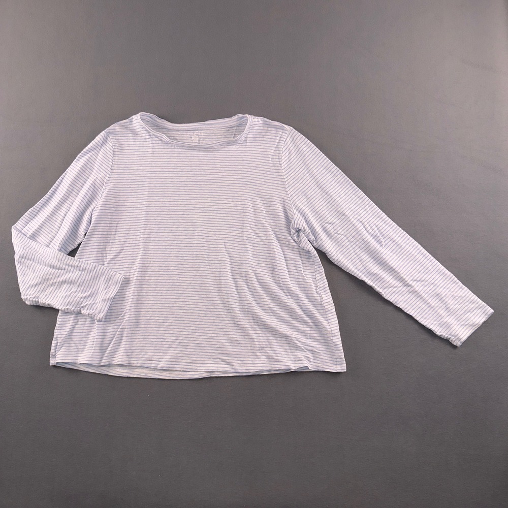 Eileen Fisher Women Blue White Striped Organic Linen Long Sleeve S6ISZ-T5670M